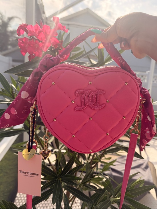 Juicy Couture Handbags - Juicy Couture Fuchsia Heart Quilted Rhinestone Mini Bag with Scarf-NWT
